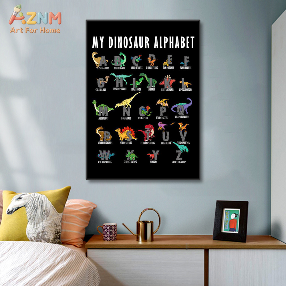 Background For Kids Education - AZNM Dinosaurus Alfabet Kanvas Seni Dinding